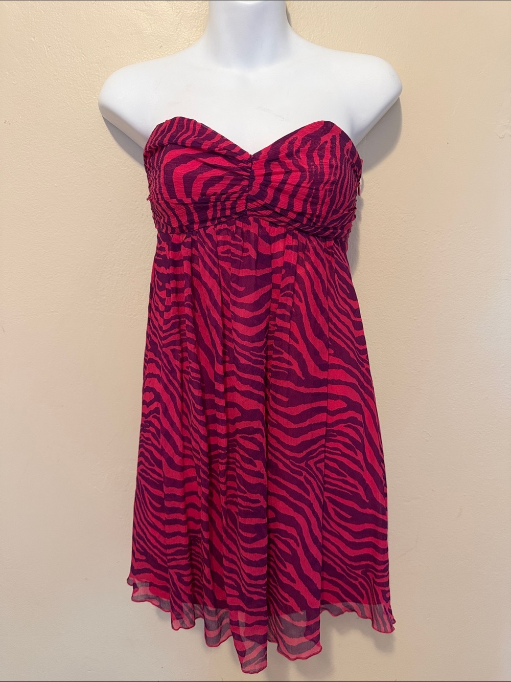 Express Strapless Pink and Black Zebra Print Dress